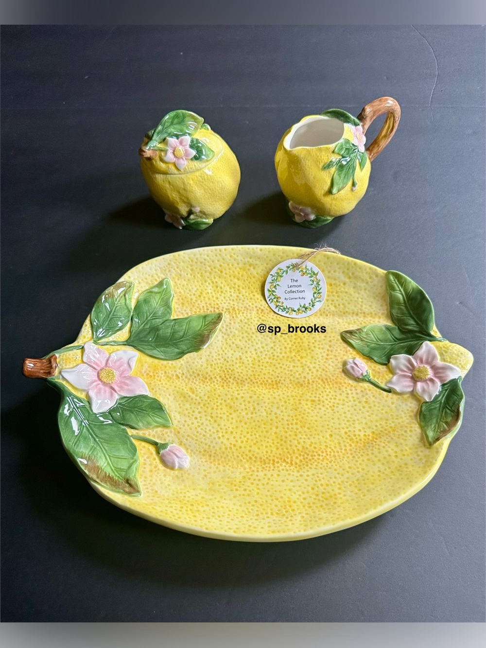 🎁4PC Serving Bowl w Creamer & Covered Sugar Set - Lemon Collection by CornerRuby